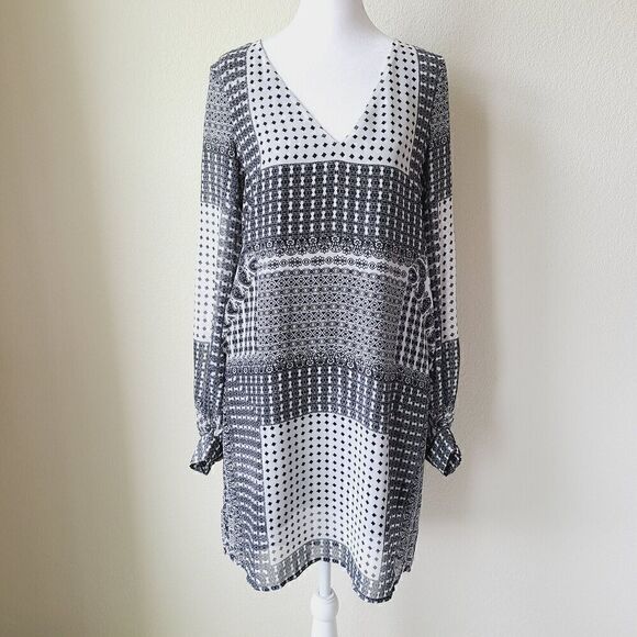 Capulet Shirt Dress Small / Medium Pockets Black & White Mixed Patterns Office - Picture 2 of 12